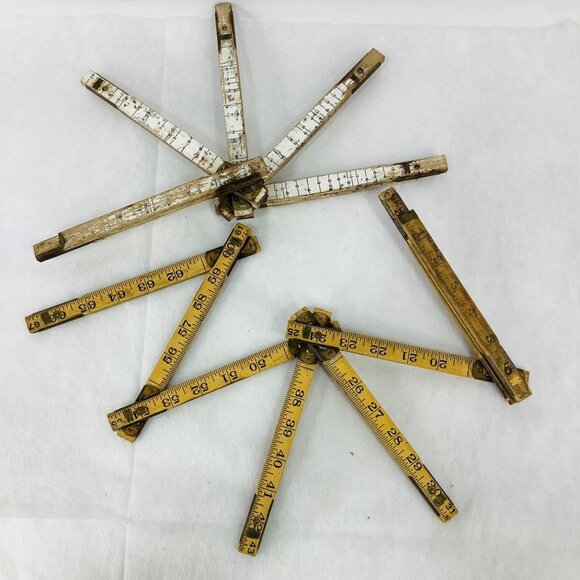 Set Of 2 Vintage 71" Folding Rulers w/ Metal Hinges. Made in USA - Picture 2 of 2